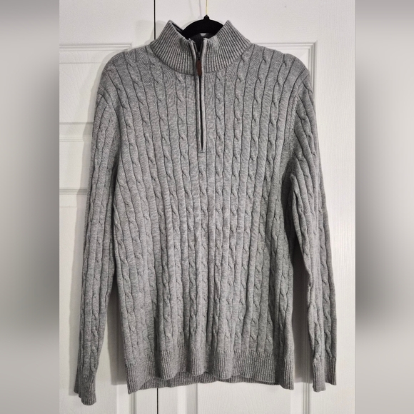 Club Room Men’s Gray 100% Cotton Cable Knit Quarter-Zip Sweater - Large - Picture 2 of 8